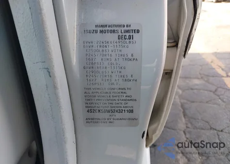 2002 Isuzu Rodeo Ls 3.2L V6/Lse 3.2L V6/S 3.2L V6 из США, поврежденный, VIN 4S2CK58W524321108